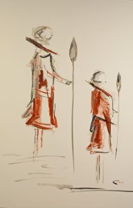 Masai krijgers. Inkt op papier